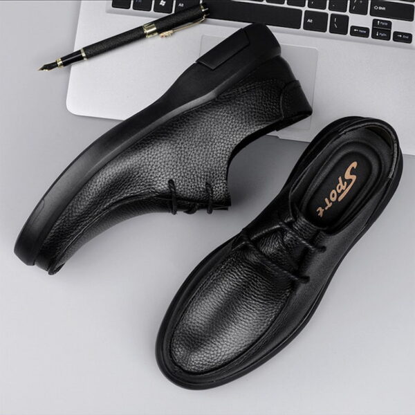 Flat Bottom Leather Driving Casual Shoe - Black