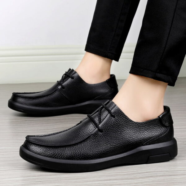 Flat Bottom Leather Driving Casual Shoe - Black