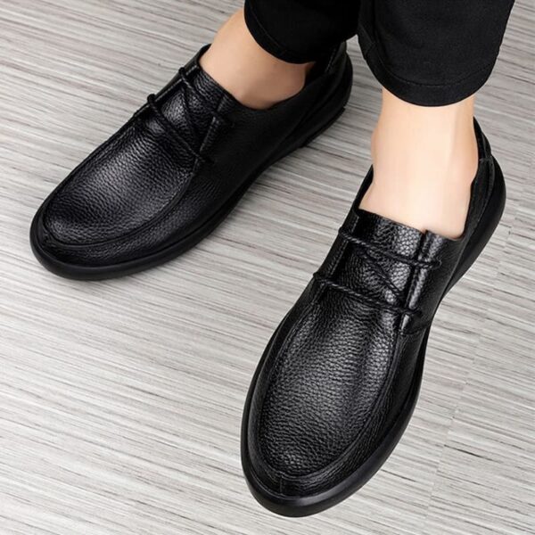 Flat Bottom Leather Driving Casual Shoe - Black