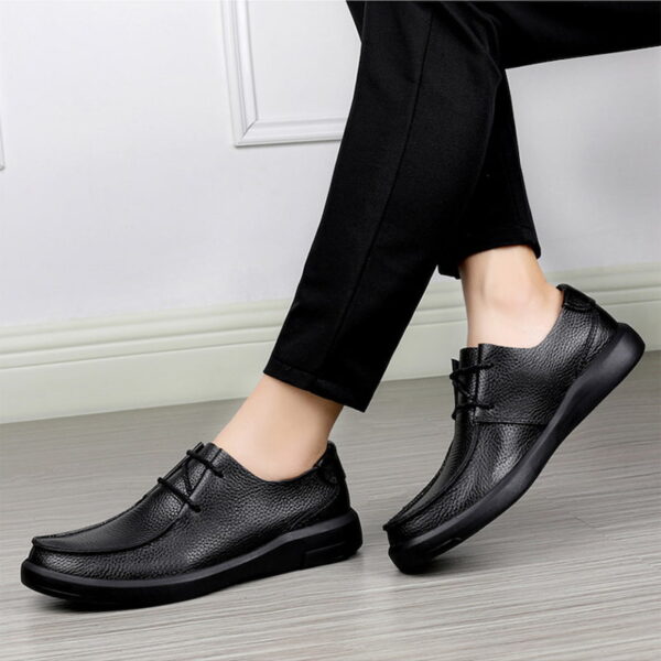 Flat Bottom Leather Driving Casual Shoe - Black