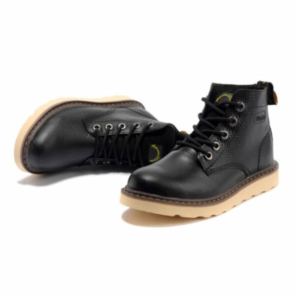 Flat Bottom Mid-top Leather Martin Boot - Black