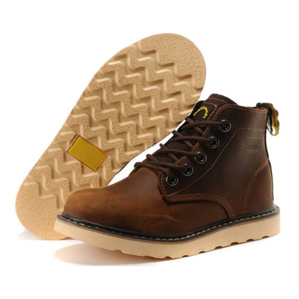 Flat Bottom Mid-top Leather Martin Boot - Brown