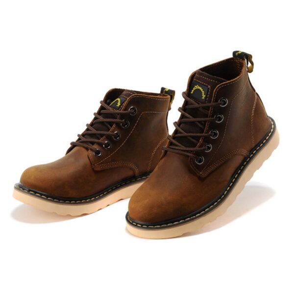 Flat Bottom Mid-top Leather Martin Boot - Brown