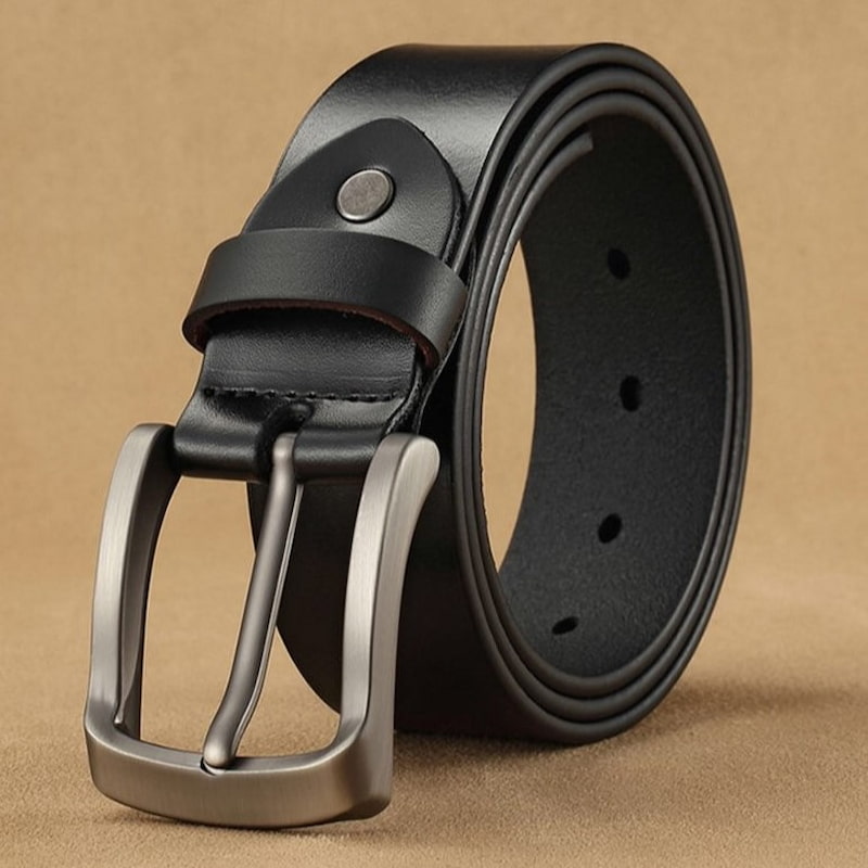 Foreign Trade Retro Buckle Leather Belt - Black