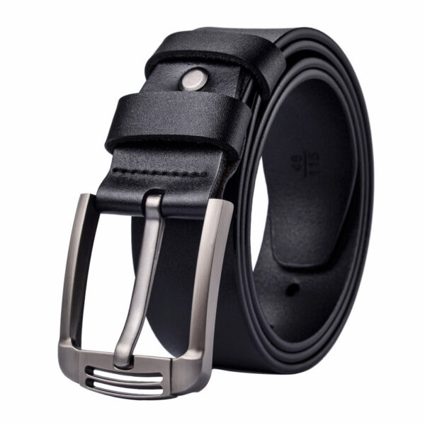 Genuine Leather Classic Buckle Casual Belt - Black