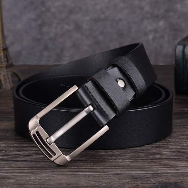 Genuine Leather Classic Buckle Casual Belt - Black