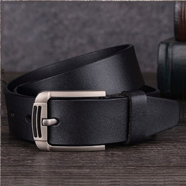 Genuine Leather Classic Buckle Casual Belt - Black