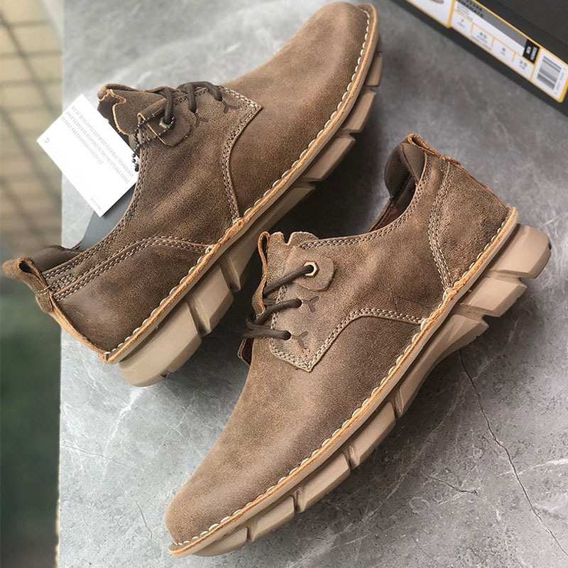 Lace-up Outdoor Leather Retro Casual Shoe - Khaki
