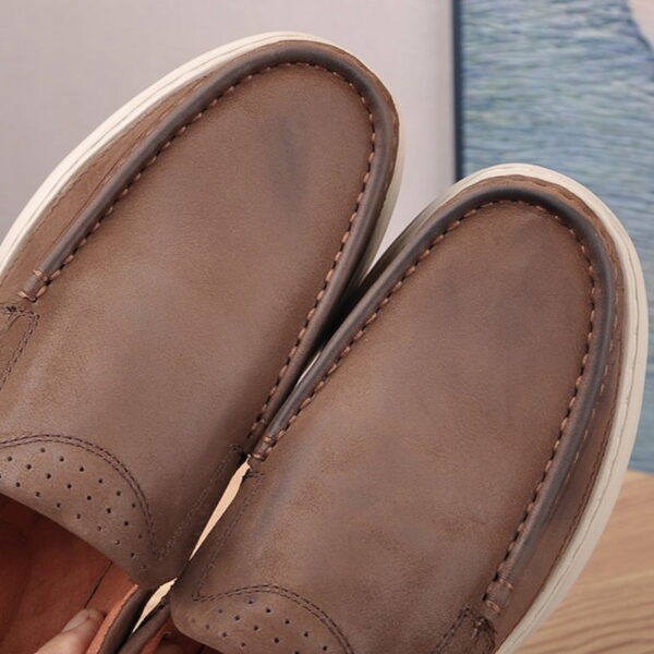 Lightweight Stitched Leather Casual Loafer - Brown