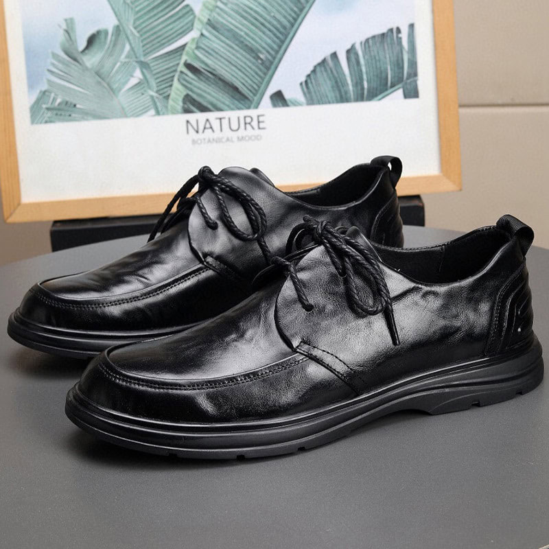 Non slip Lace up Soft Leather Casual Shoe Black