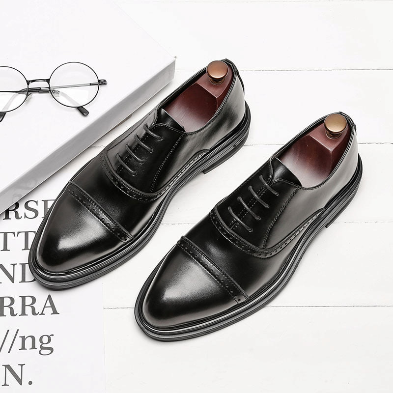 Pointed Toe Three Joint Leather Formal Shoe - Black