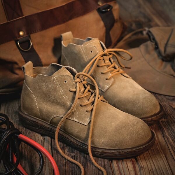 Retro Style Mid-cut Leather Martin Boot - Khaki