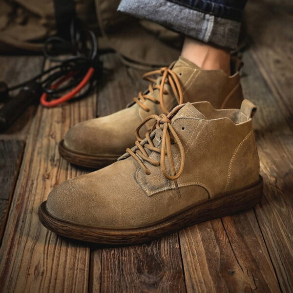 Retro Style Mid-cut Leather Martin Boot - Khaki