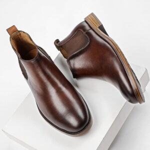 Round Toe Mid-top Leather Chelsea Boot – Brown