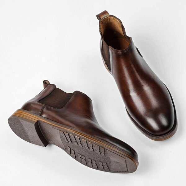 Round Toe Mid-top Leather Chelsea Boot - Brown