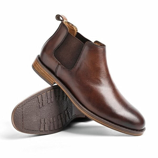 Round Toe Mid-top Leather Chelsea Boot - Brown