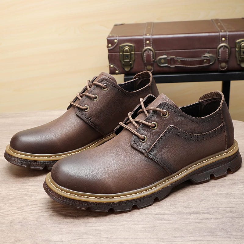 Soft Soled Low-top Leather Martin Boot - Brown