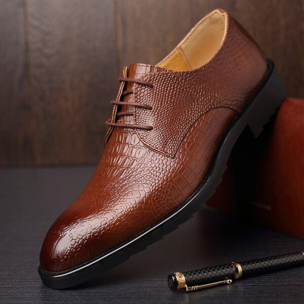 Crocodile Pattern Lace-up Formal Shoe - Brown