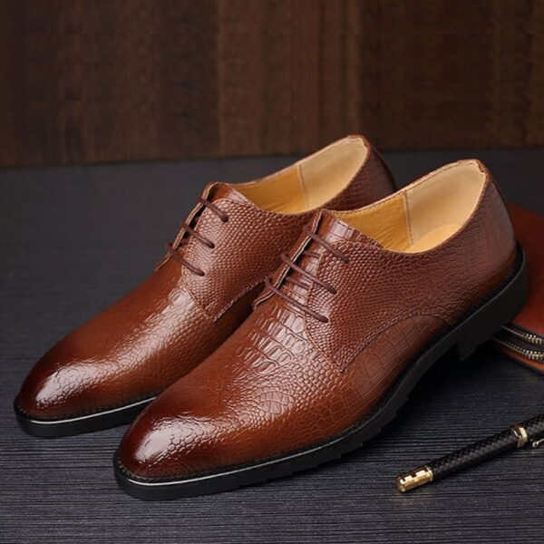 Crocodile Pattern Lace-up Formal Shoe - Brown