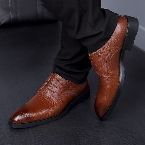 Crocodile Pattern Lace-up Formal Shoe - Brown