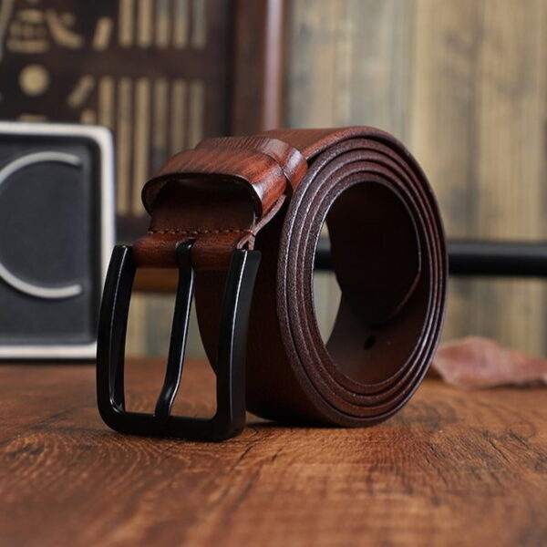 Genuine Leather Black Pin Buckle Belt - Brown