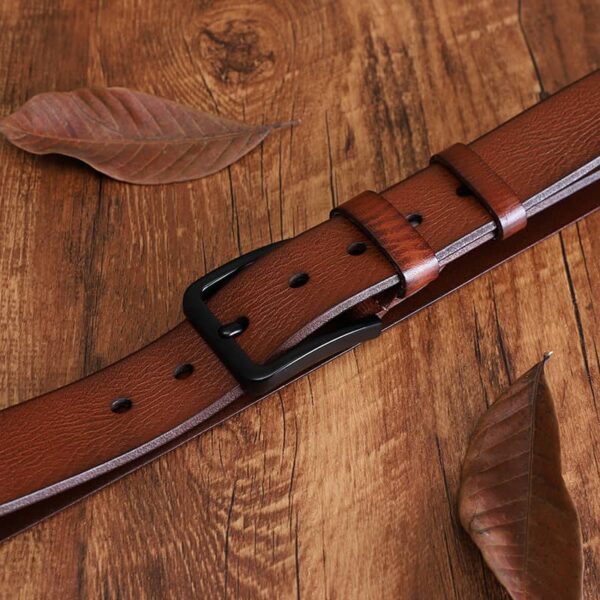 Genuine Leather Black Pin Buckle Belt - Brown