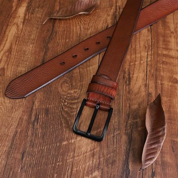 Genuine Leather Black Pin Buckle Belt - Brown