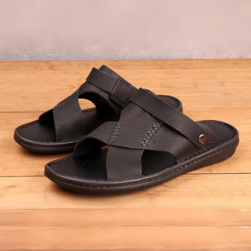 Cross Border Outdoor Leather Belt Sandal - Black