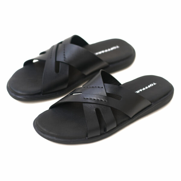 Cross Border Soft Bottom Plain Leather Sandal - Black