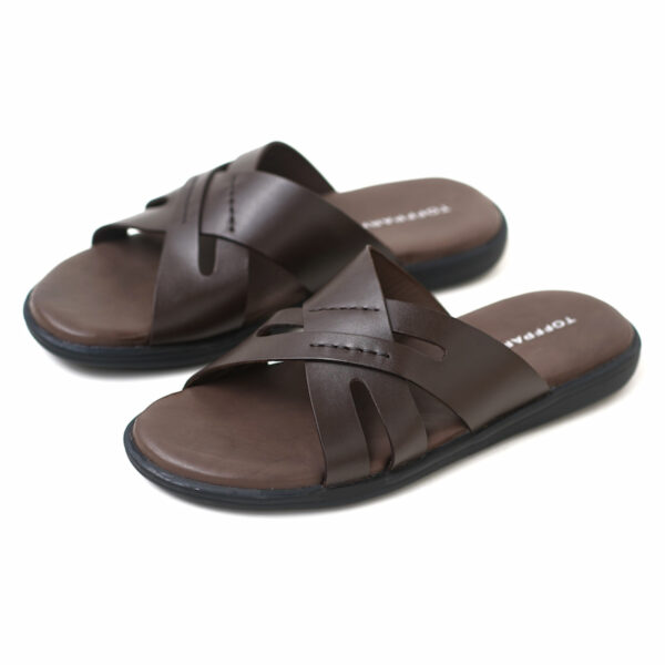 Cross Border Soft Bottom Plain Leather Sandal - Chocolate