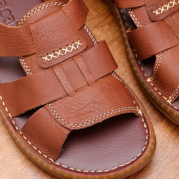 Genuine Leather High-end Soft Sole Sandel - Brown