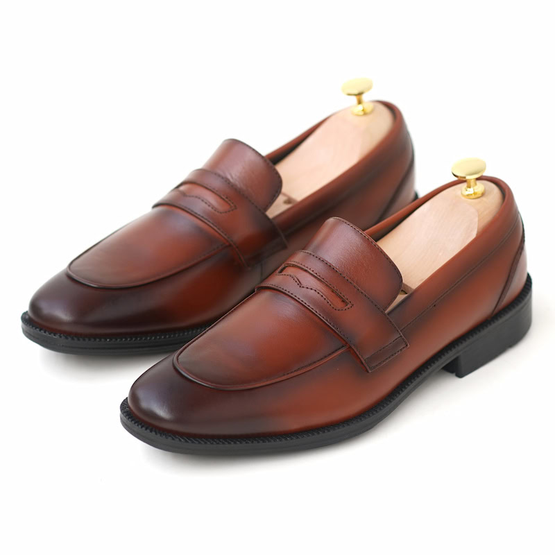 Genuine Leather Pointed Toe Slip-on Formal Shoe - Redish Brown