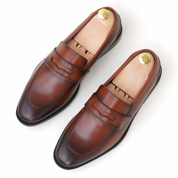 Genuine Leather Pointed Toe Slip-on Formal Shoe - Redish Brown