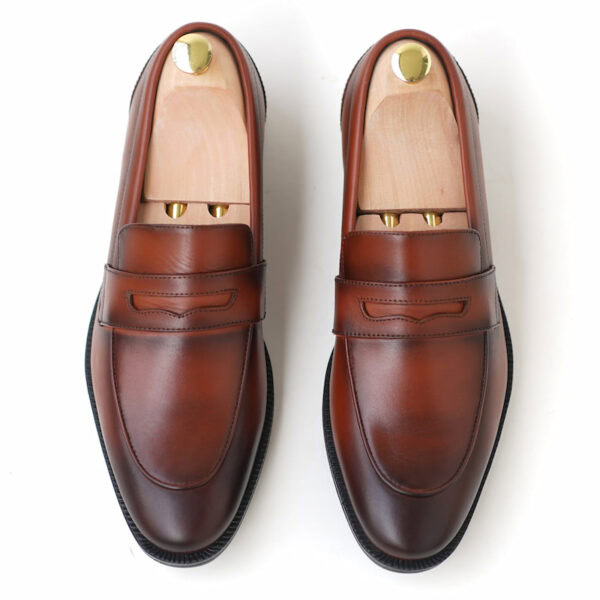 Genuine Leather Pointed Toe Slip-on Formal Shoe - Redish Brown