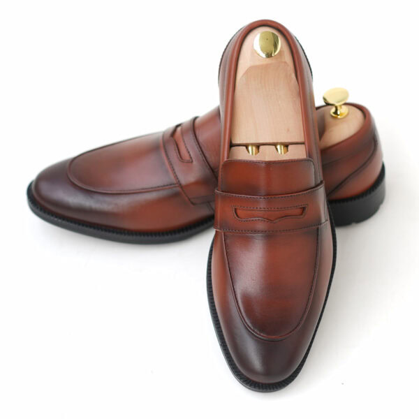 Genuine Leather Pointed Toe Slip-on Formal Shoe - Redish Brown