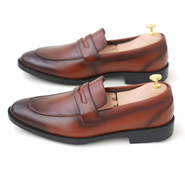 Genuine Leather Pointed Toe Slip-on Formal Shoe - Redish Brown