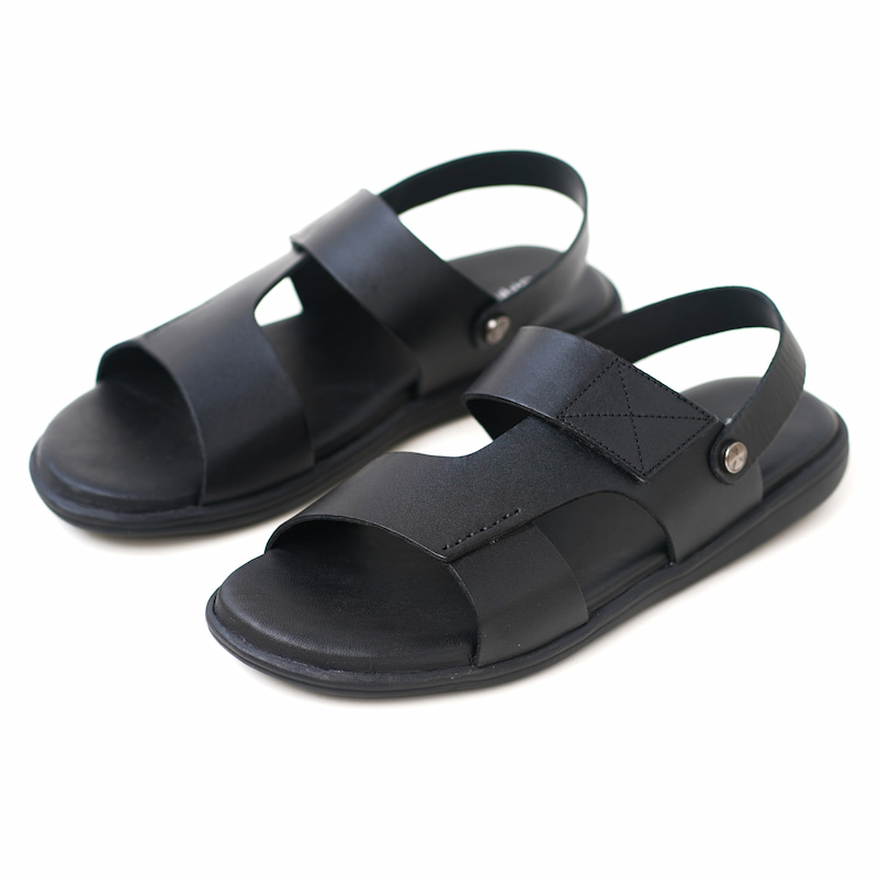 Premium Leather Trendy Outerwear Sandal - Black