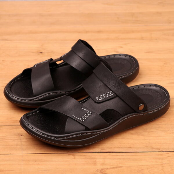 Dual Purpose Anti-Slip Soft Leather Sandal - Black