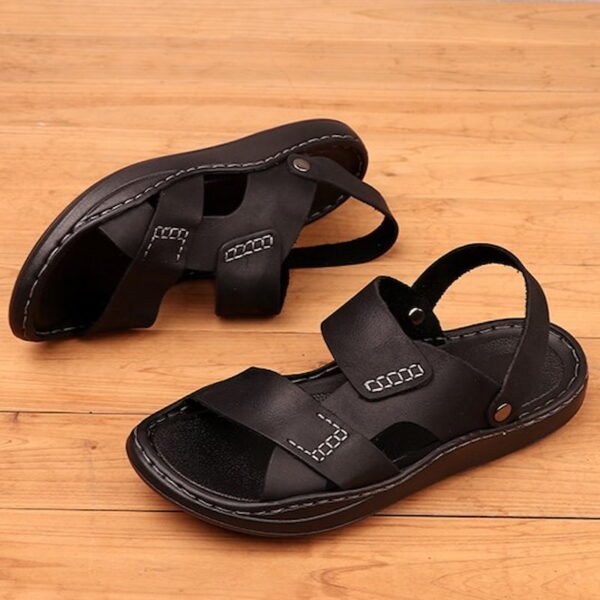 Dual Purpose Anti-Slip Soft Leather Sandal - Black