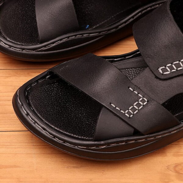 Dual Purpose Anti-Slip Soft Leather Sandal - Black