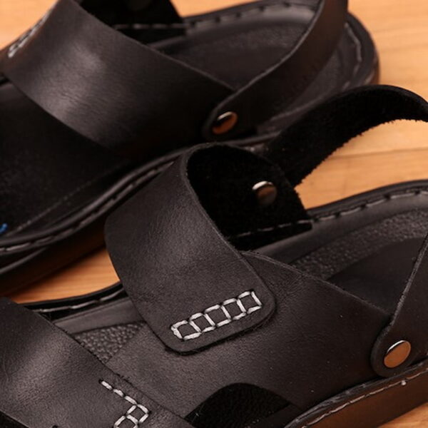 Dual Purpose Anti-Slip Soft Leather Sandal - Black