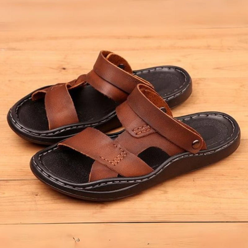 Dual Purpose Anti-Slip Soft Leather Sandal - Brown