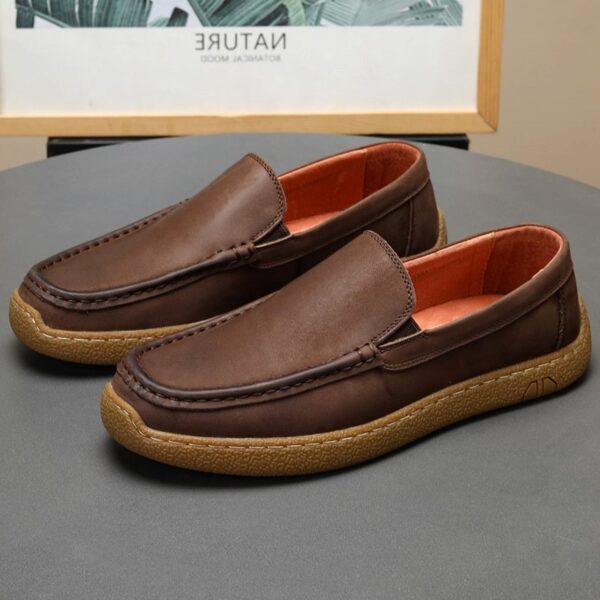 Foreign Trade Soft Leather Slip-on Loafer - Coffee