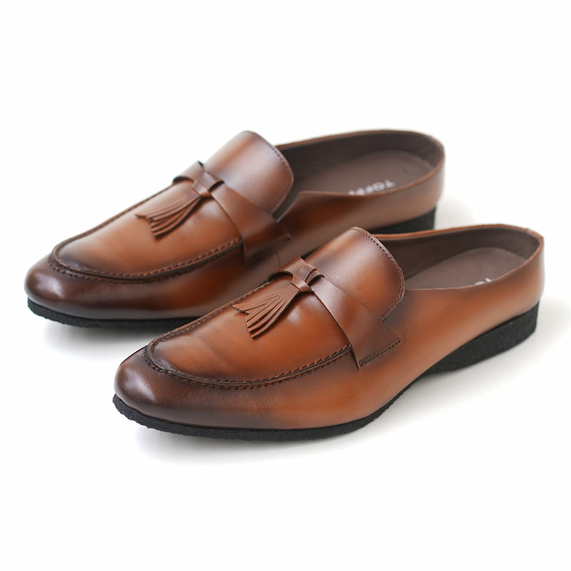 Foreign Trade Versatile Lether Tassel Half Shoe - Brown