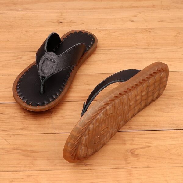 Genuine Leather Soft Surface Flip-flop Sandal - Black