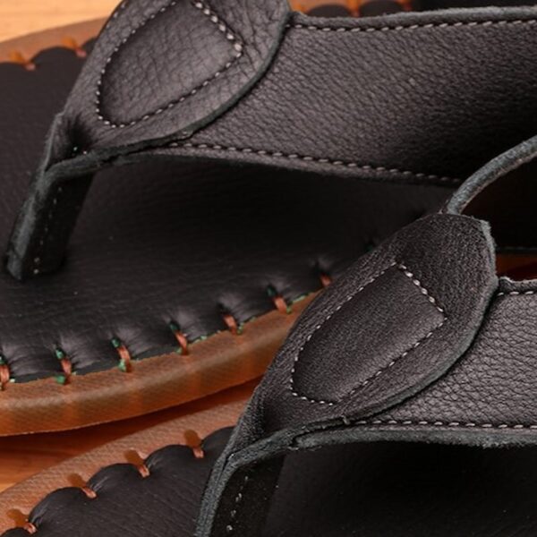 Genuine Leather Soft Surface Flip-flop Sandal - Black