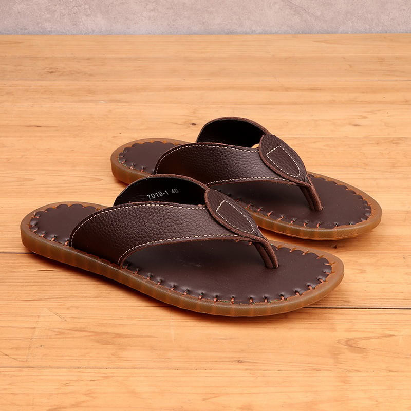 Genuine Leather Soft Surface Flip-flop Sandal - Chocolate