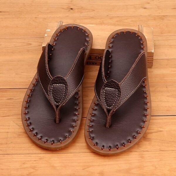 Genuine Leather Soft Surface Flip-flop Sandal - Chocolate