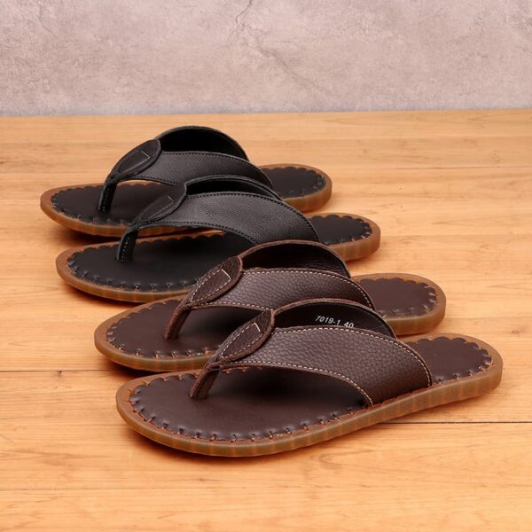 Genuine Leather Soft Surface Flip-flop Sandal - Chocolate