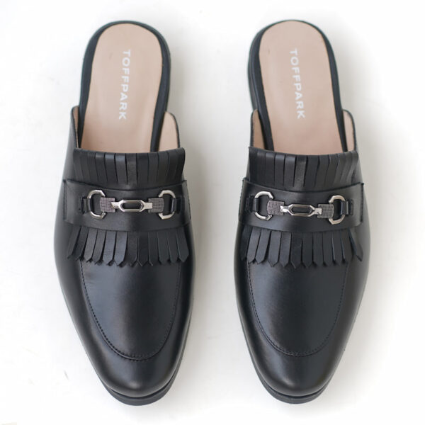 Korean Style Horsebit Lether Half Shoe - Black